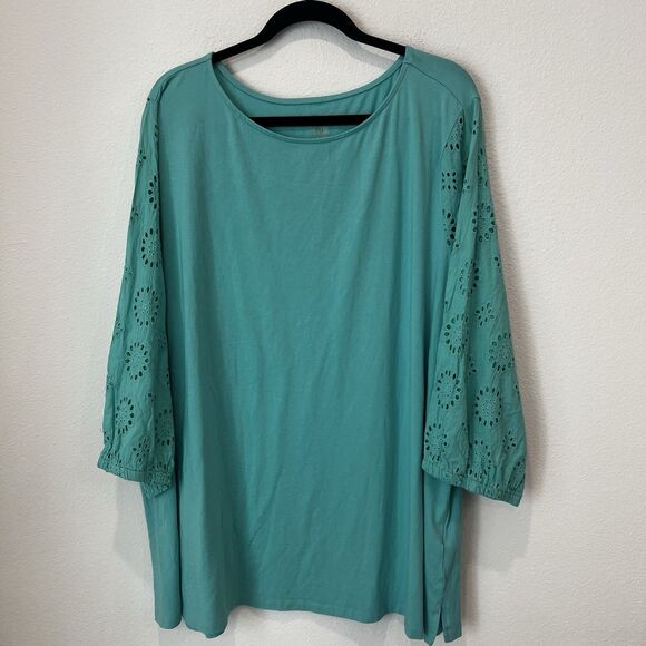 Belle By Kim Gravel Triple Luxe Knit 3/4 Eyelet Sleeve Top Sz 4x - Picture 2 of 8